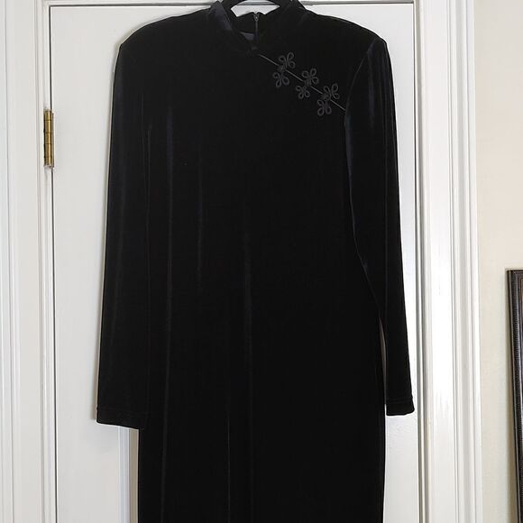 Vintage K C Spencer Mandarin Collar Velvet Maxi Dress Size 12 - Picture 2 of 11
